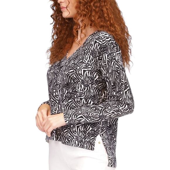 NWT! Michael Kors Zebra Animal Print V-Neck Pullover Sweater - Size Large - Picture 2 of 8